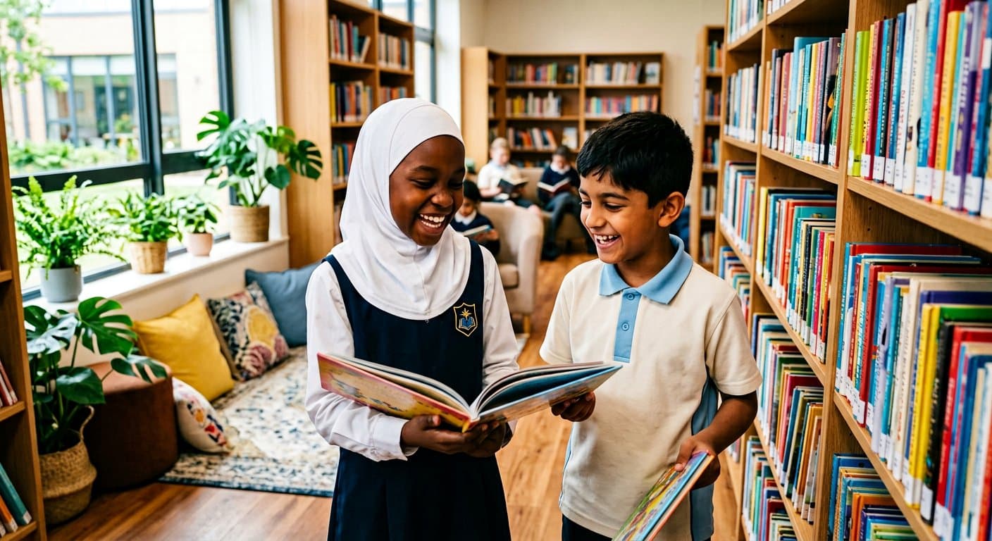 Choosing books at lunchtime